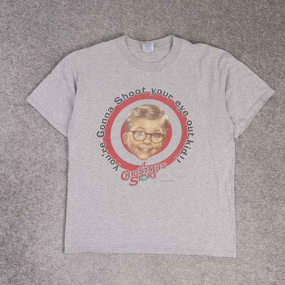 VTG 90s A Christmas Story Shoot Your Eye Out Large Gray Short Sleeve T-Shirt - Picture 1 of 9